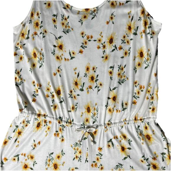Forever 21 Sunflower Chiffon Beach Boho Chic Floral Sleeveless Ivory Romper, L - Picture 2 of 8